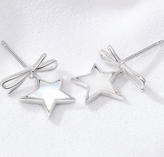 Серьги Bow Star Серьги из стерлингового серебра 925 пробы Женские жемчужные серьги