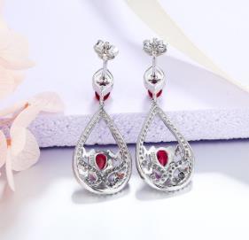 Ювелирные изделия из стерлингового серебра 925 пробы Rubi Gemstones Diamond Dangle Drop Earrings для женщин Red Crystal