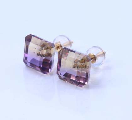 Asscher Purple Красочные прозрачные серьги из стерлингового серебра 925 пробы с золотым покрытием