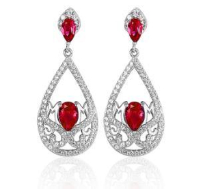 Ювелирные изделия из стерлингового серебра 925 пробы Rubi Gemstones Diamond Dangle Drop Earrings для женщин Red Crystal