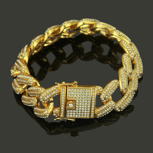 Ice Rhinestone Gold Miami Curb Cuban CZ Rapper Мужской хип-хоп ювелирный браслет