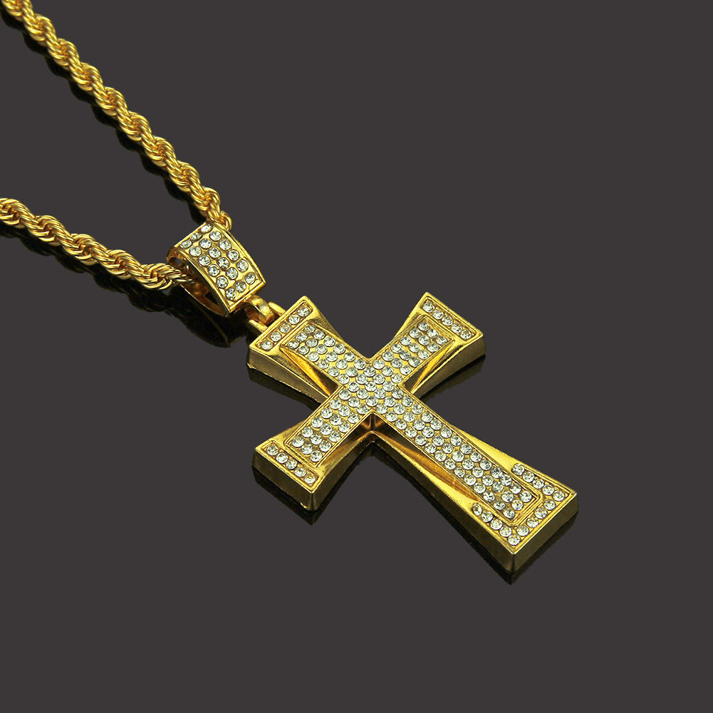 Mens Iced Out Cross CZ Inlay Pendant 14K-18K Gold Color Hip Hop ожерелье