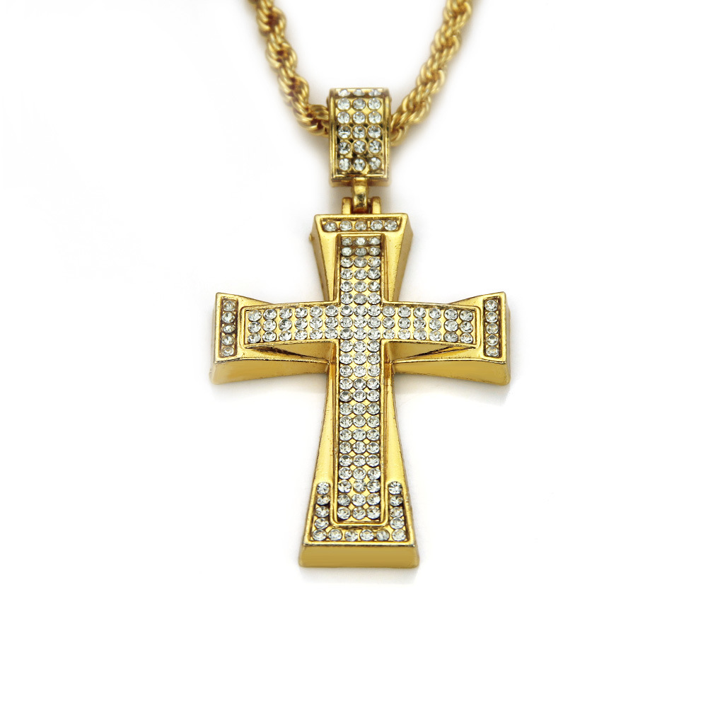 Mens Iced Out Cross CZ Inlay Pendant 14K-18K Gold Color Hip Hop ожерелье