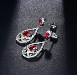 Ювелирные изделия из стерлингового серебра 925 пробы Rubi Gemstones Diamond Dangle Drop Earrings для женщин Red Crystal