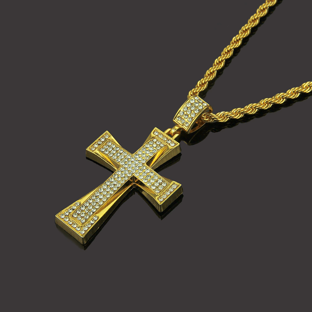 Mens Iced Out Cross CZ Inlay Pendant 14K-18K Gold Color Hip Hop ожерелье