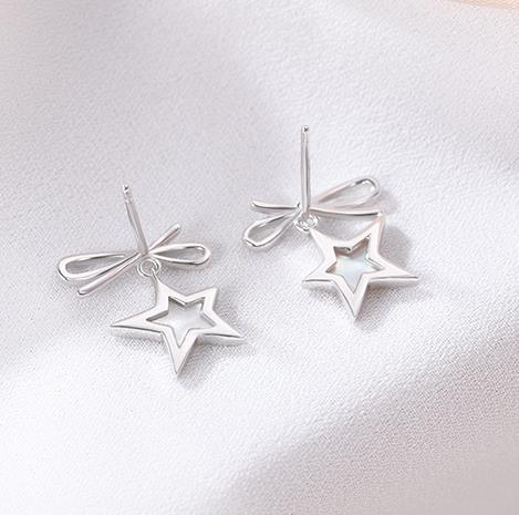 Серьги Bow Star Серьги из стерлингового серебра 925 пробы Женские жемчужные серьги