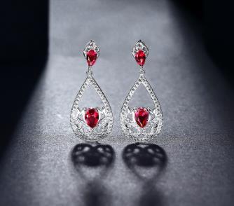 Ювелирные изделия из стерлингового серебра 925 пробы Rubi Gemstones Diamond Dangle Drop Earrings для женщин Red Crystal