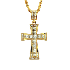 Mens Iced Out Cross CZ Inlay Pendant 14K-18K Gold Color Hip Hop ожерелье